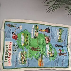 Vintage Irish Linen Tea Towel Ireland Land of Song NWOT 1980 Tapestry